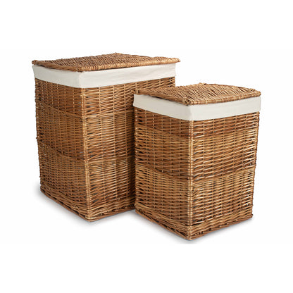 Light Steamed Willow Square Laundry Basket with White Lining Set 2