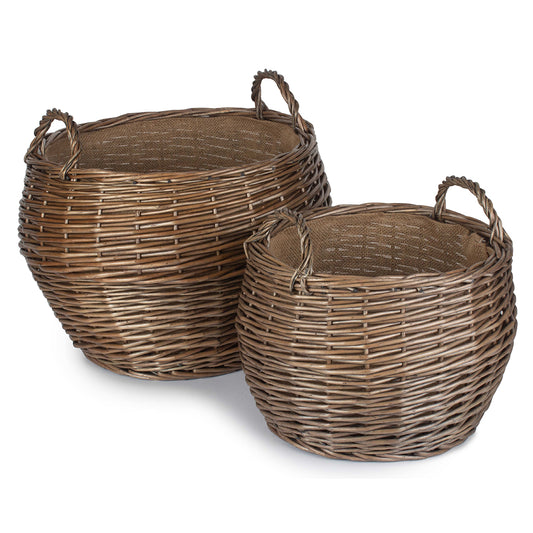 Antique Wash Willow Stumpy Basket Set 2