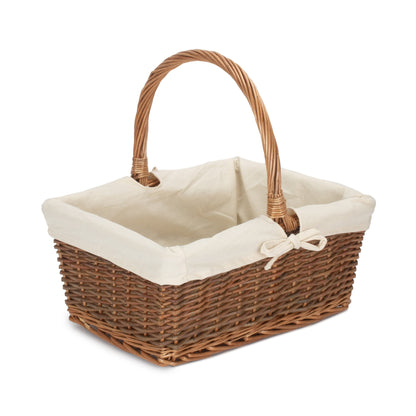 Rectangular Unpeeled Willow Shopper Basket with White Lining - Size 3 Large