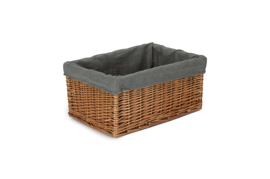 Large Double Steamed Willow Storage Basket with Grey Sage Lining