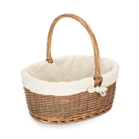Oval Unpeeled Willow Shopper Basket with White Lining - Size 3 Large