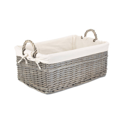 Large Shallow Antique Wash Storage Basket with White Lining