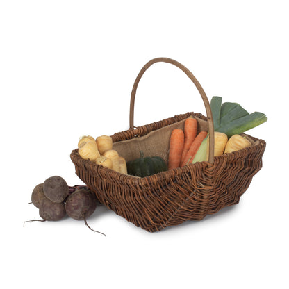 Large Rectangular Unpeeled Willow Garden Trug With Hessian Lining