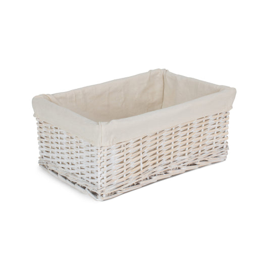 Large White Wash Wicker Storage Basket with White Lining