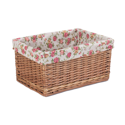 Large Double Steamed Willow Storage Basket with Garden Rose Lining