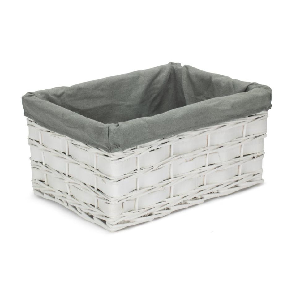 Large White Scandi Storage Basket with Grey Sage Lining