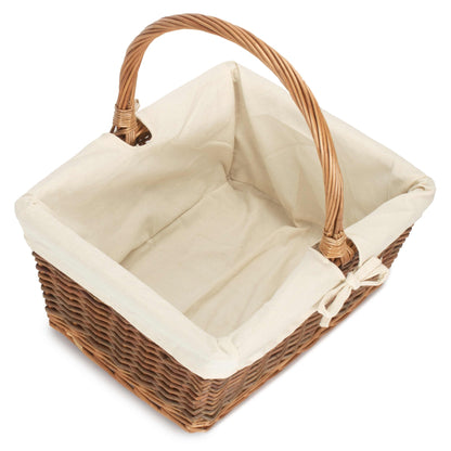 Rectangular Unpeeled Willow Shopper Basket with White Lining - Size 3 Large