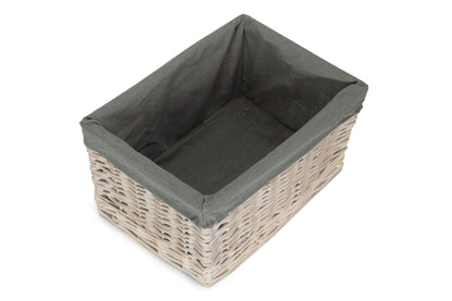 Large White Wash Willow Storage Basket with Grey Sage Lining
