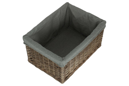 Large Antique Wash Willow Storage Basket with Grey Sage Lining