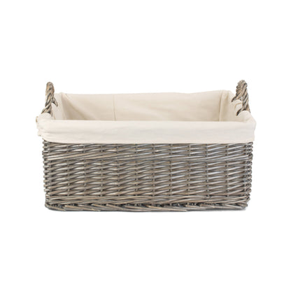 Large Shallow Antique Wash Storage Basket with White Lining