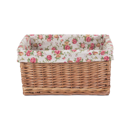 Large Double Steamed Willow Storage Basket with Garden Rose Lining