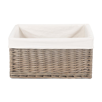 Large Antique Wash Willow Storage Basket with White Lining