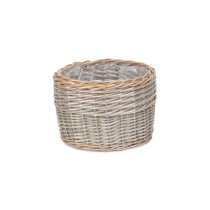Large Round Antique Wash Lined Willow Planter