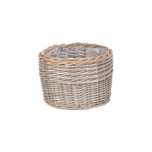 Large Round Antique Wash Lined Willow Planter