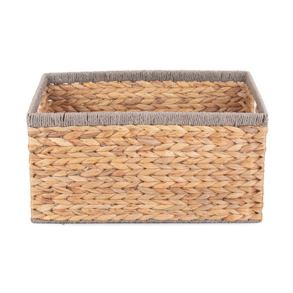 Large Water Hyacinth Rectangular Storage Basket With Grey Rope Border