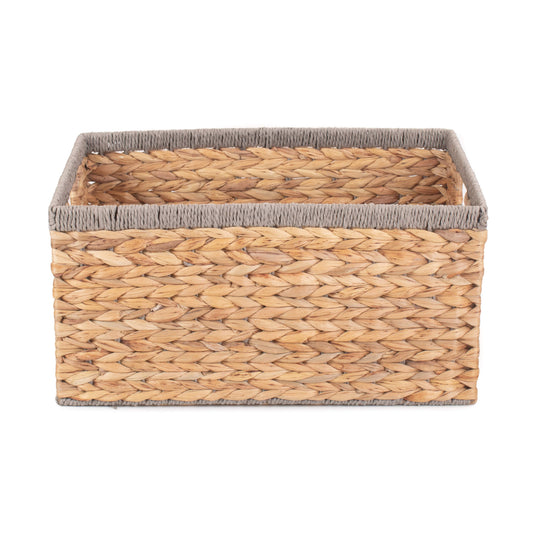 Large Water Hyacinth Rectangular Storage Basket With Grey Rope Border