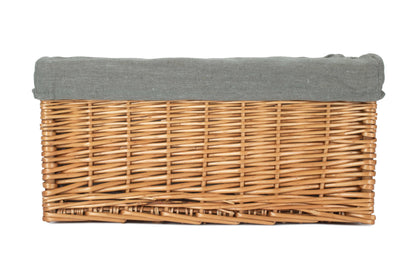Large Double Steamed Willow Storage Basket with Grey Sage Lining