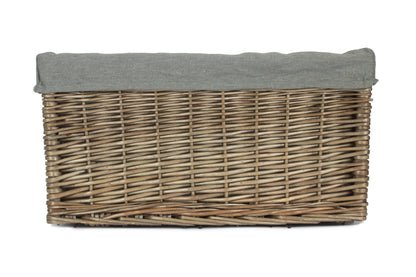 Large Antique Wash Willow Storage Basket with Grey Sage Lining