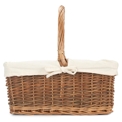 Rectangular Unpeeled Willow Shopper Basket with White Lining - Size 3 Large