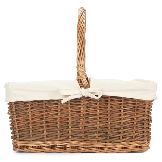 Rectangular Unpeeled Willow Shopper Basket with White Lining - Size 3 Large
