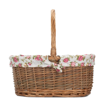 Oval Unpeeled Willow Shopper Basket with Garden Rose Lining - Size 3 Large
