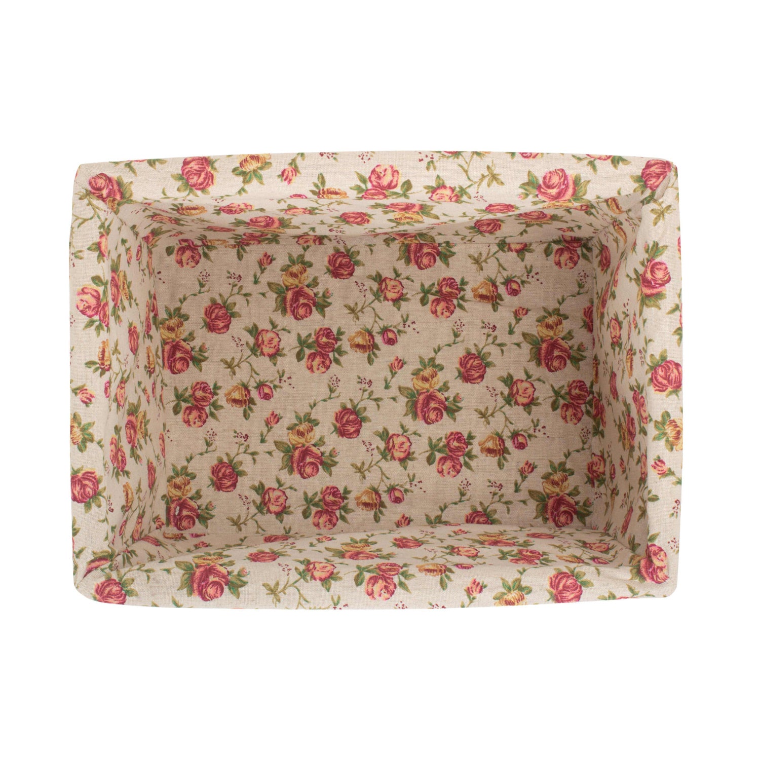 Large White Wash Willow Storage Basket with Garden Rose Lining