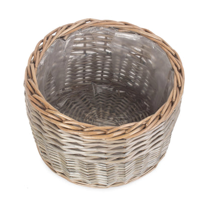Large Round Antique Wash Lined Willow Planter