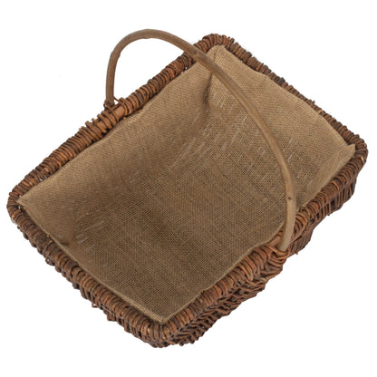 Large Rectangular Unpeeled Willow Garden Trug With Hessian Lining