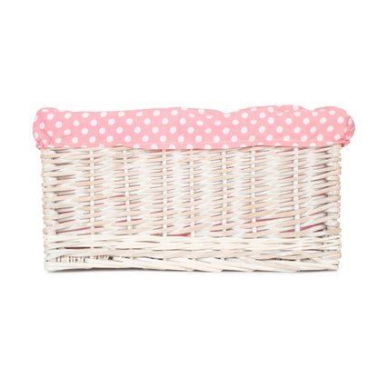 Large White Wash Willow Storage Basket with Pink Spotty Lining