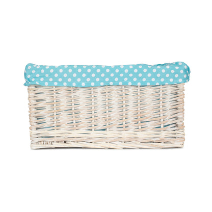 Large White Wash Willow Storage Basket with Blue Spotty Lining