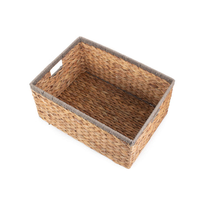 Large Water Hyacinth Rectangular Storage Basket With Grey Rope Border