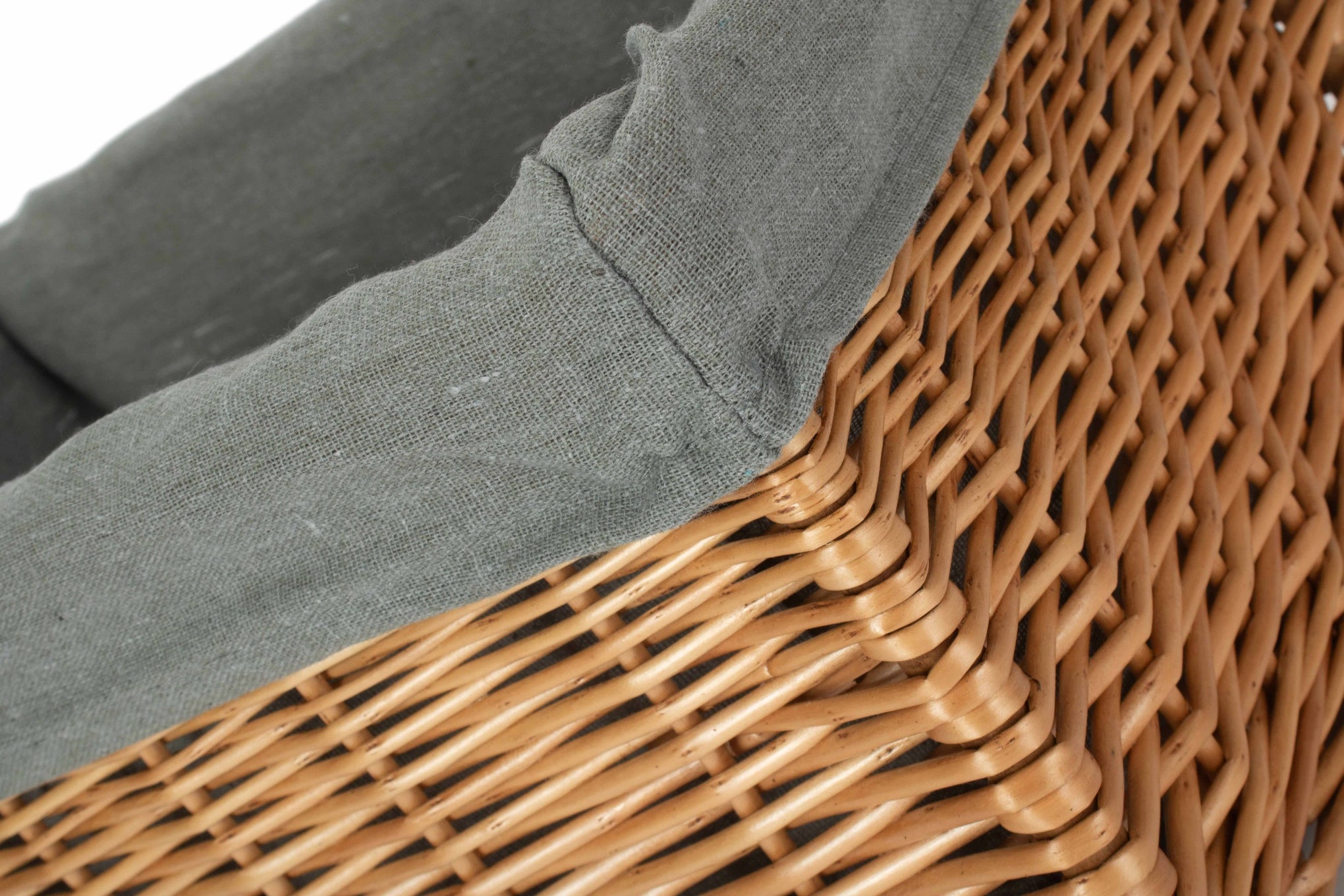 Large Double Steamed Willow Storage Basket with Grey Sage Lining