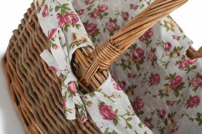 Oval Unpeeled Willow Shopper Basket with Garden Rose Lining - Size 3 Large