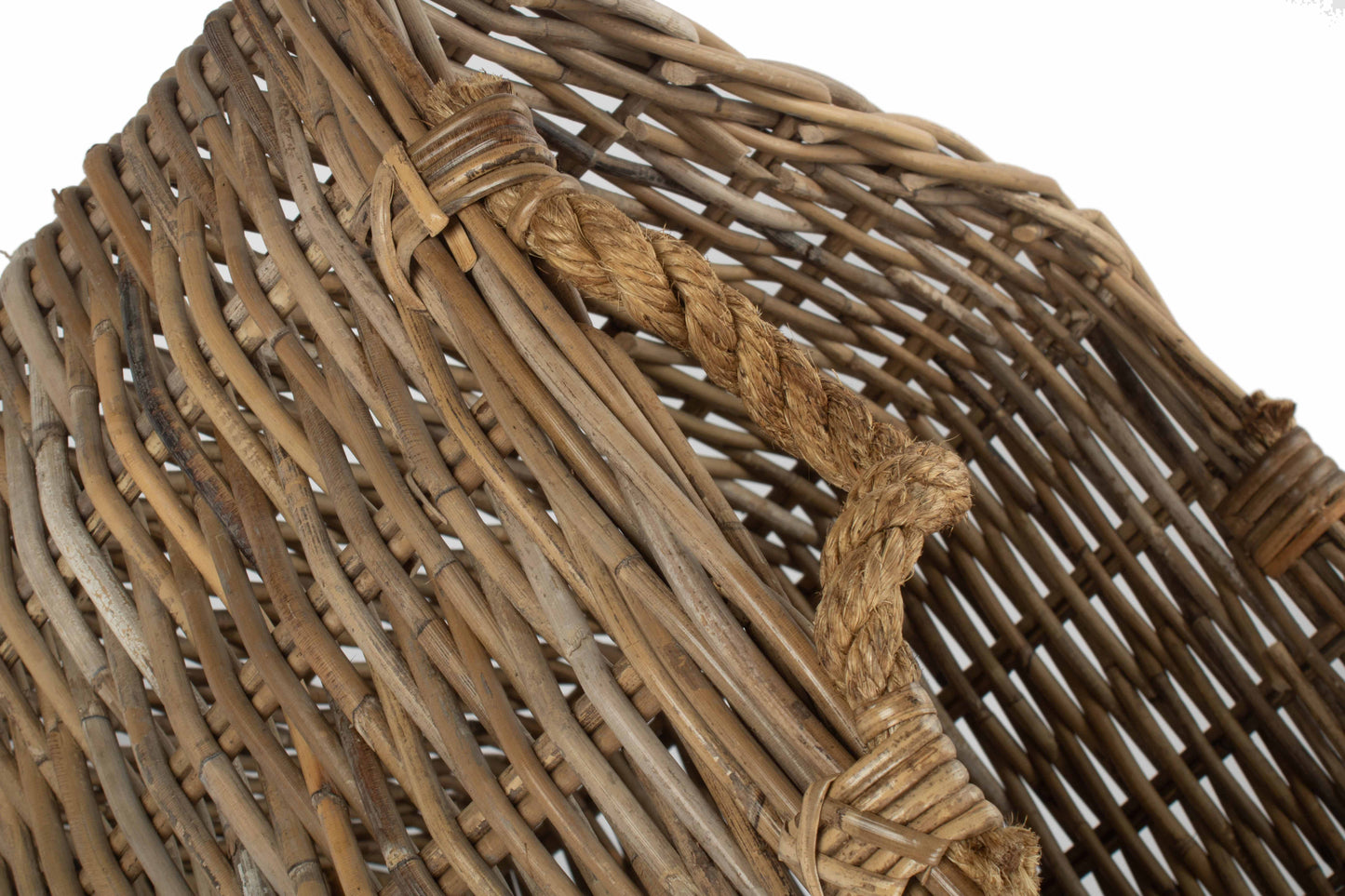 Medium Square Grey Rattan Log Basket