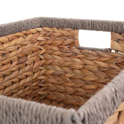Large Water Hyacinth Rectangular Storage Basket With Grey Rope Border