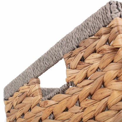 Large Water Hyacinth Rectangular Storage Basket With Grey Rope Border