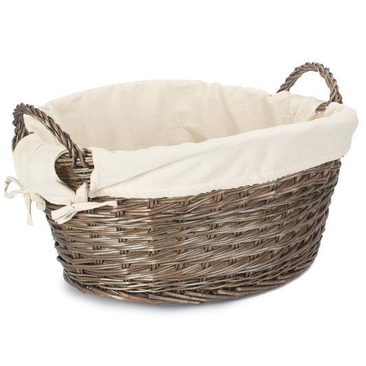 Antique Wash Willow Washing Basket with White Lining