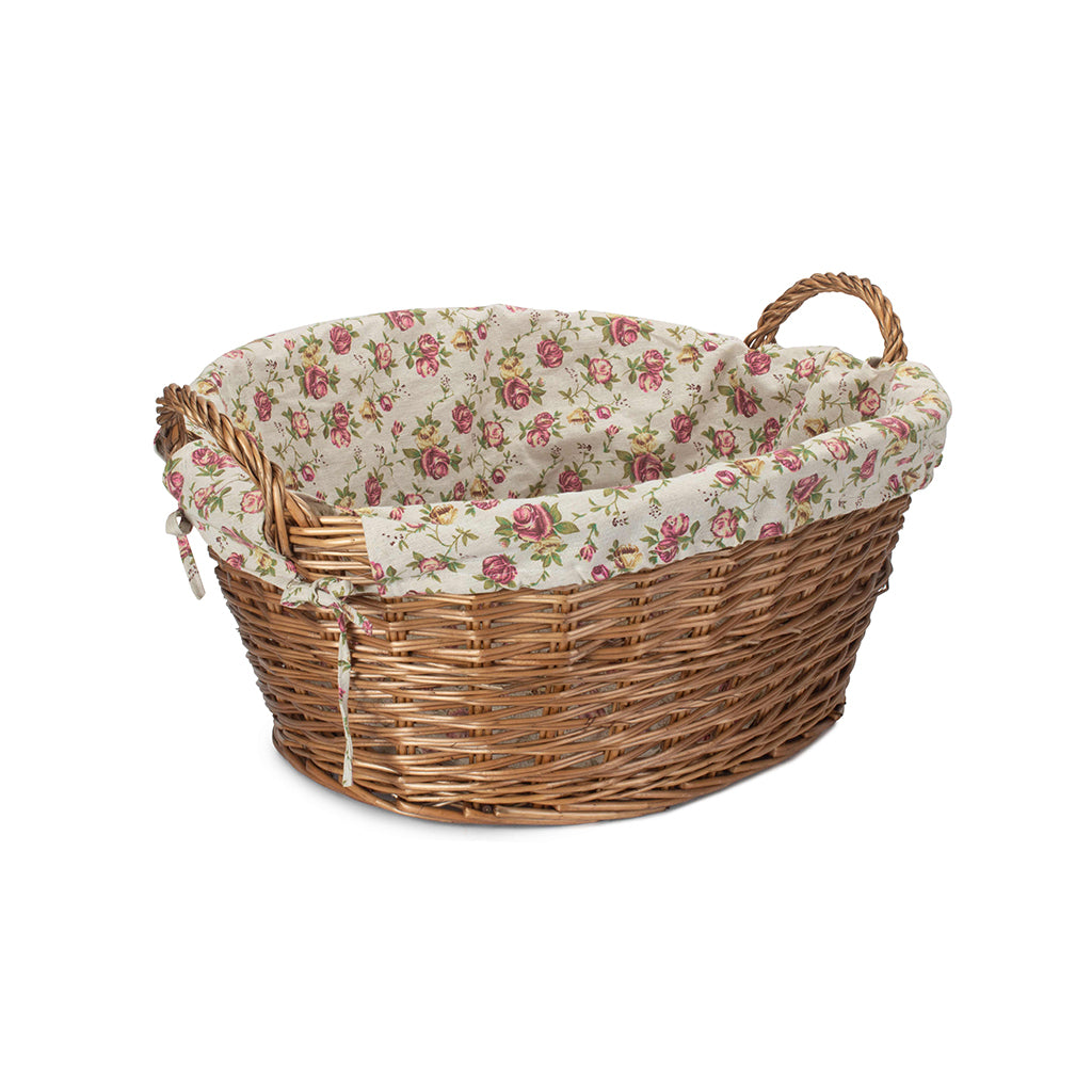 Light Steamed Willow Washing Basket with Garden Rose Lining