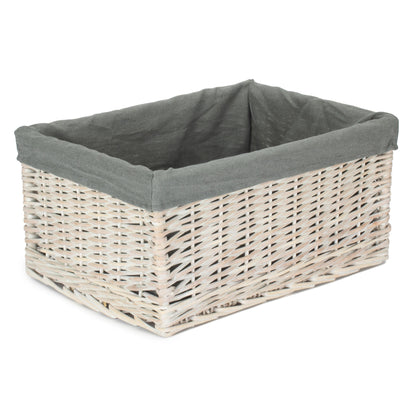 Extra Large White Wash Willow Storage Basket with Grey Sage Lining