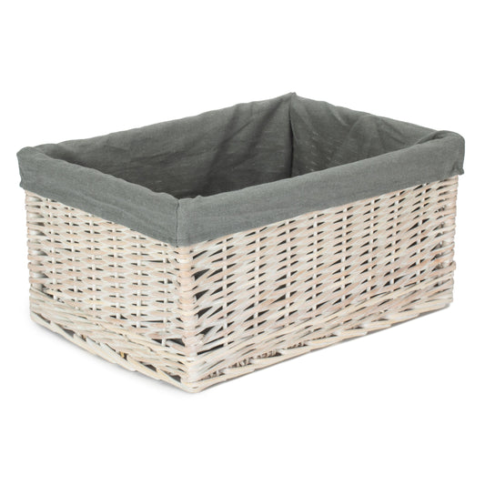 Extra Large White Wash Willow Storage Basket with Grey Sage Lining