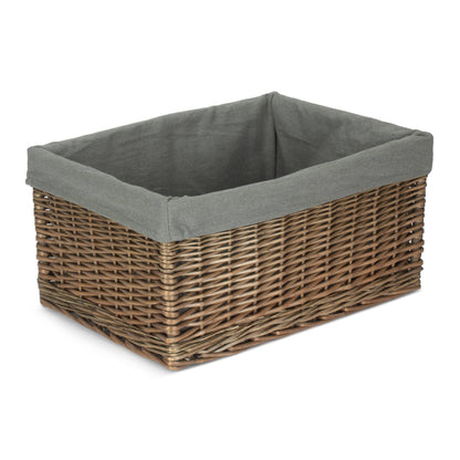 Extra Large Antique Wash Willow Storage Basket with Grey Sage Lining