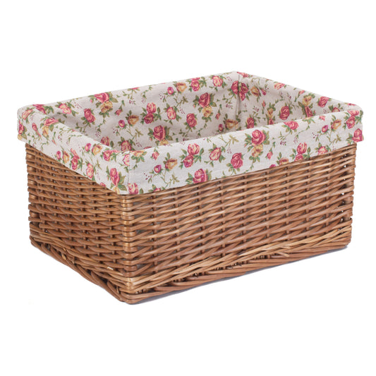 Extra Large Double Steamed Willow Storage Basekt with Garden Rose Lining