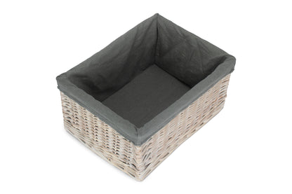Extra Large White Wash Willow Storage Basket with Grey Sage Lining