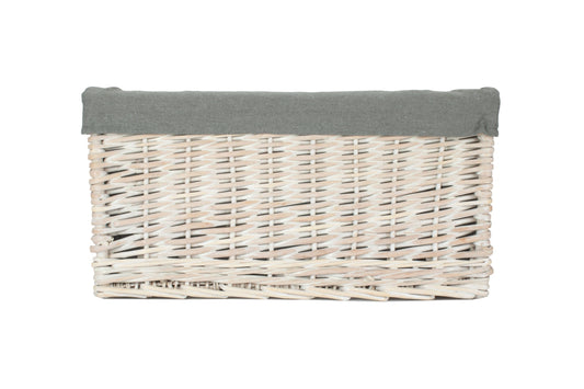 Extra Large White Wash Willow Storage Basket with Grey Sage Lining