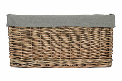 Extra Large Antique Wash Willow Storage Basket with Grey Sage Lining
