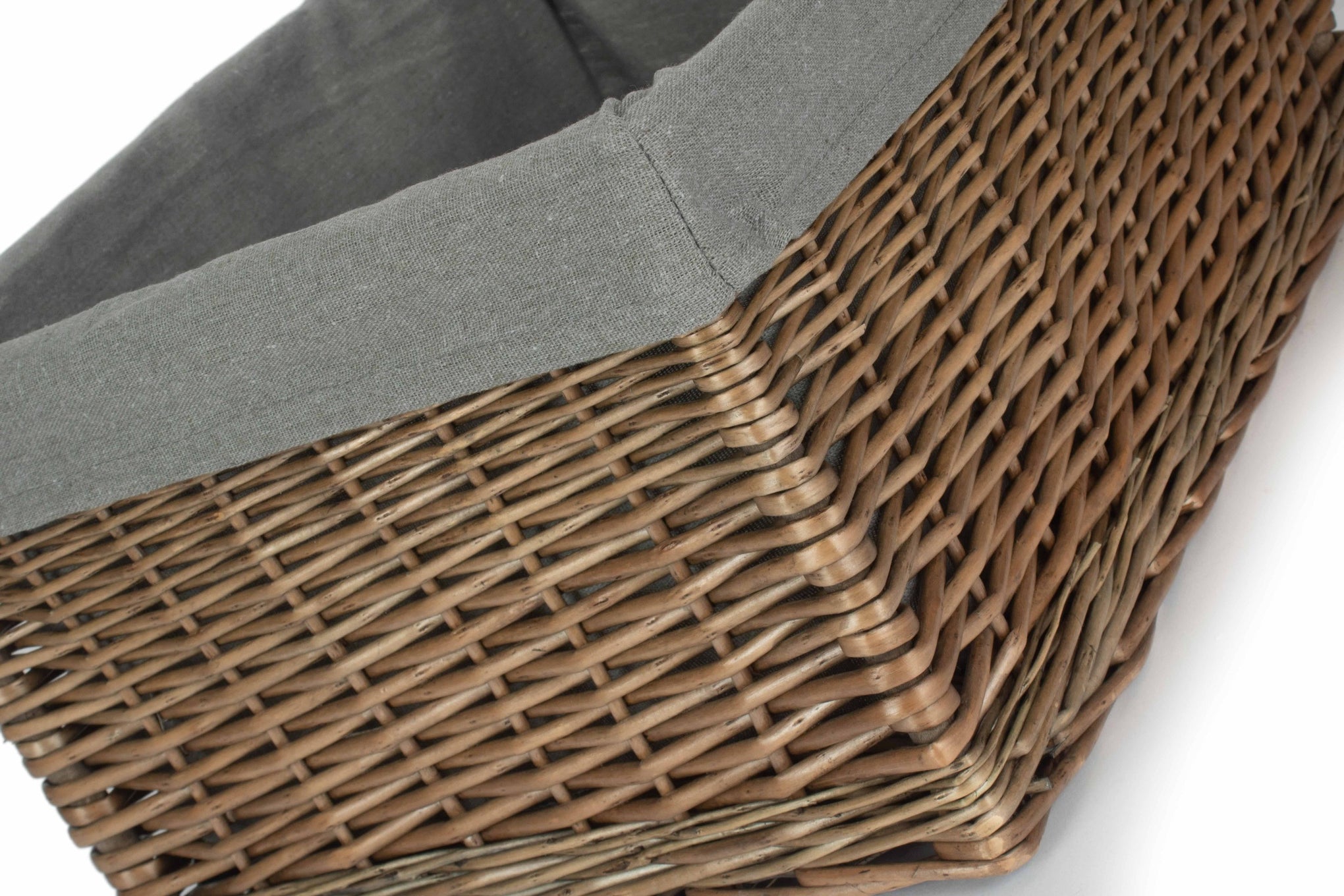 Extra Large Antique Wash Willow Storage Basket with Grey Sage Lining