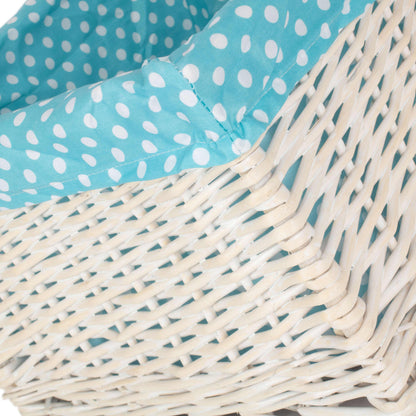 Extra Large White Wash Willow Storage Basket with Blue Spotty Lining
