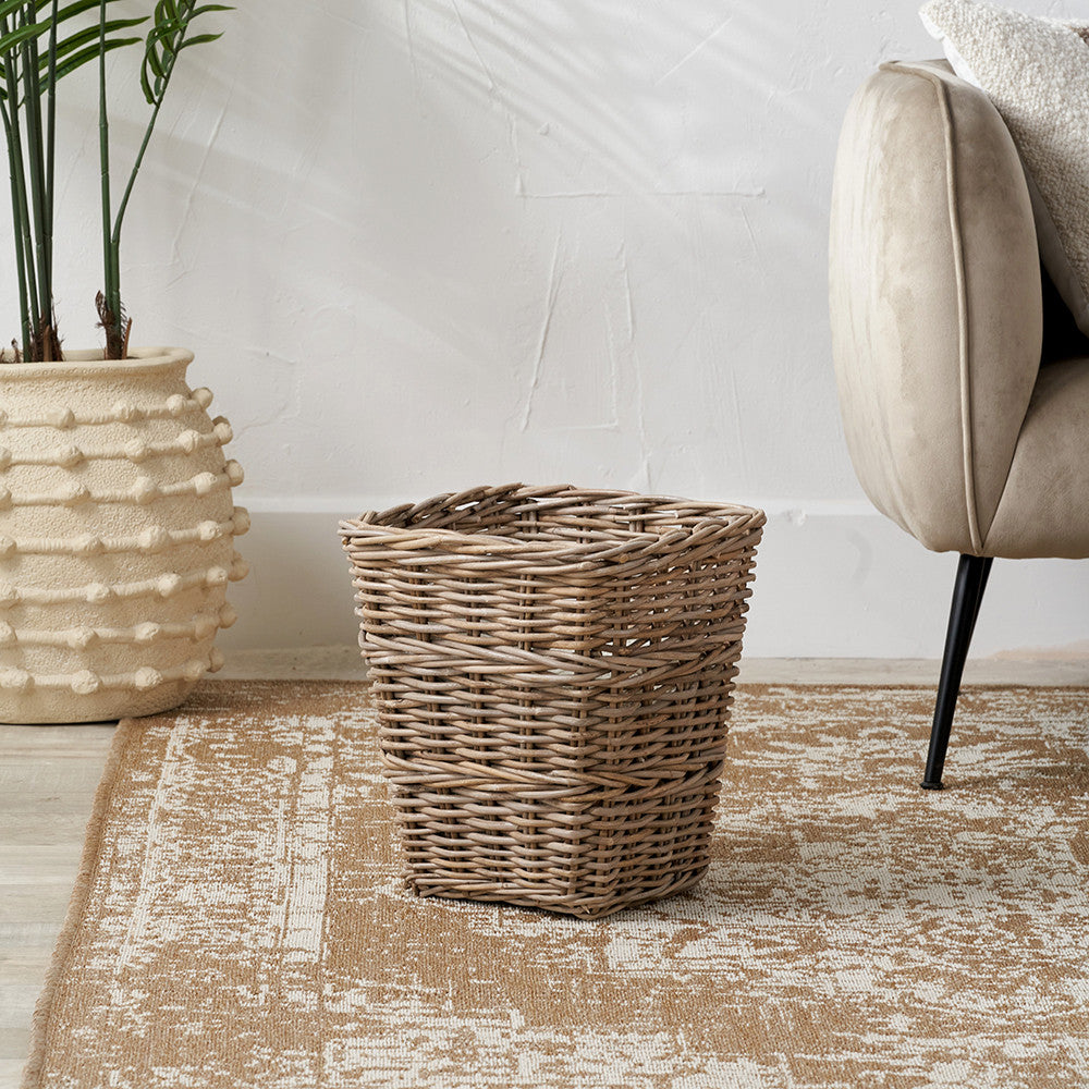 Grey Kubu Rattan Square Waste Paper Bin