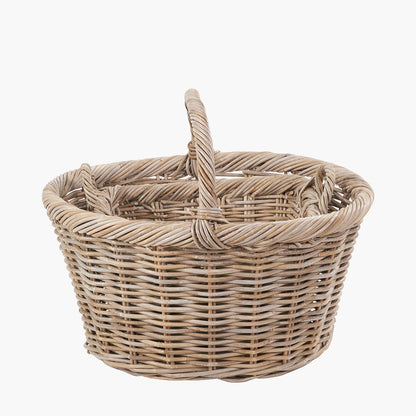 Set of 3 Grey Kubu Rattan Oval Shopping Basket with 2 Rectangular Storage Baskets