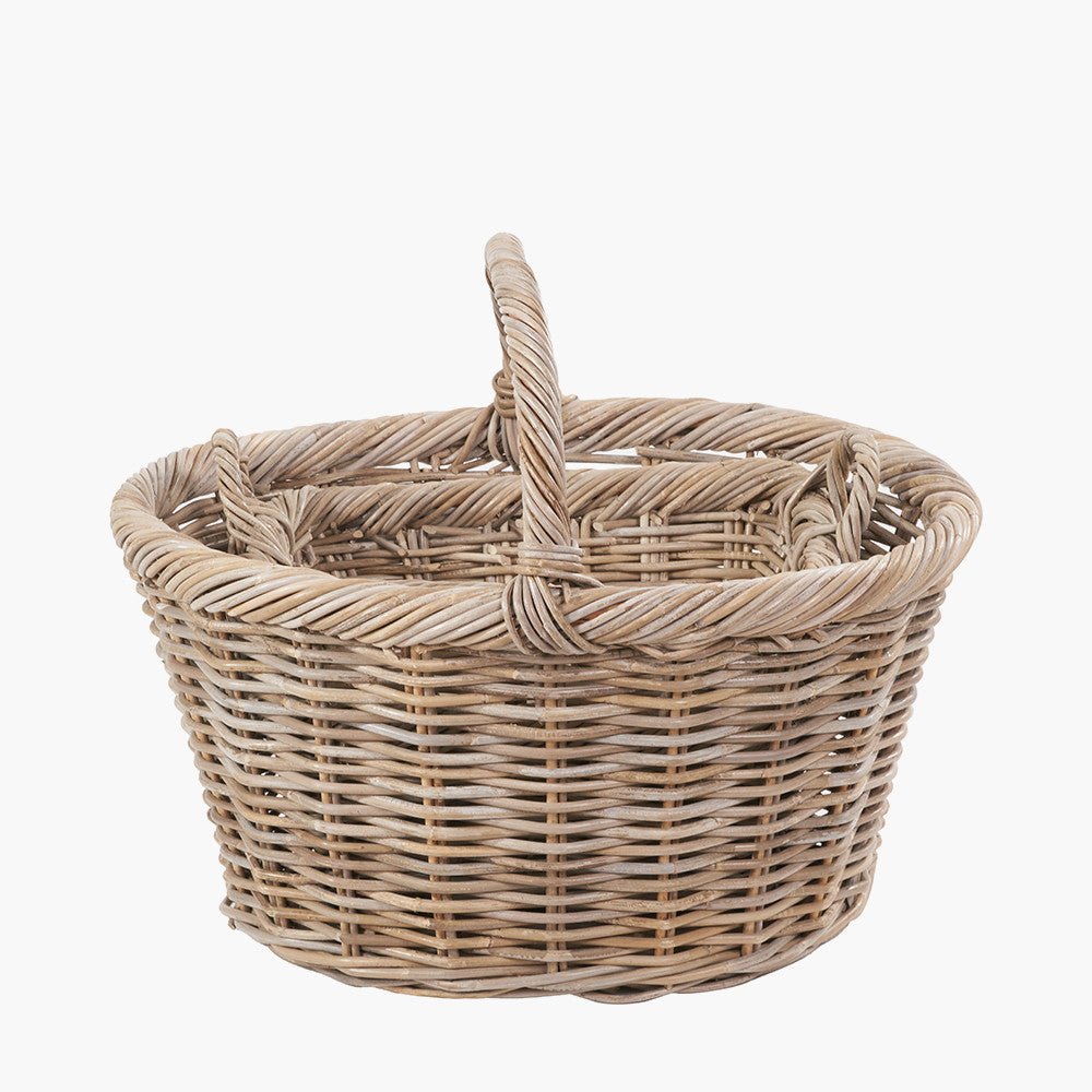 Set of 3 Grey Kubu Rattan Oval Shopping Basket with 2 Rectangular Storage Baskets